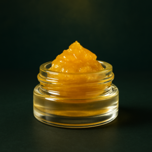 AI : a small jar of golden cannabis live rosin…