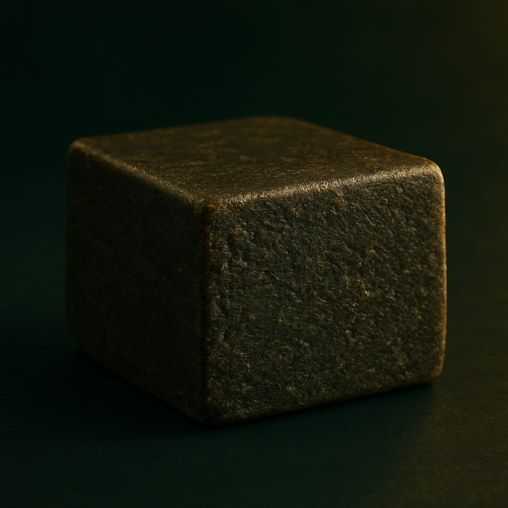 AI : a block of premium pressed cannabis hash, dark…