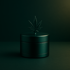 AI : a premium minimalist cannabis accessory item, dark emerald green…