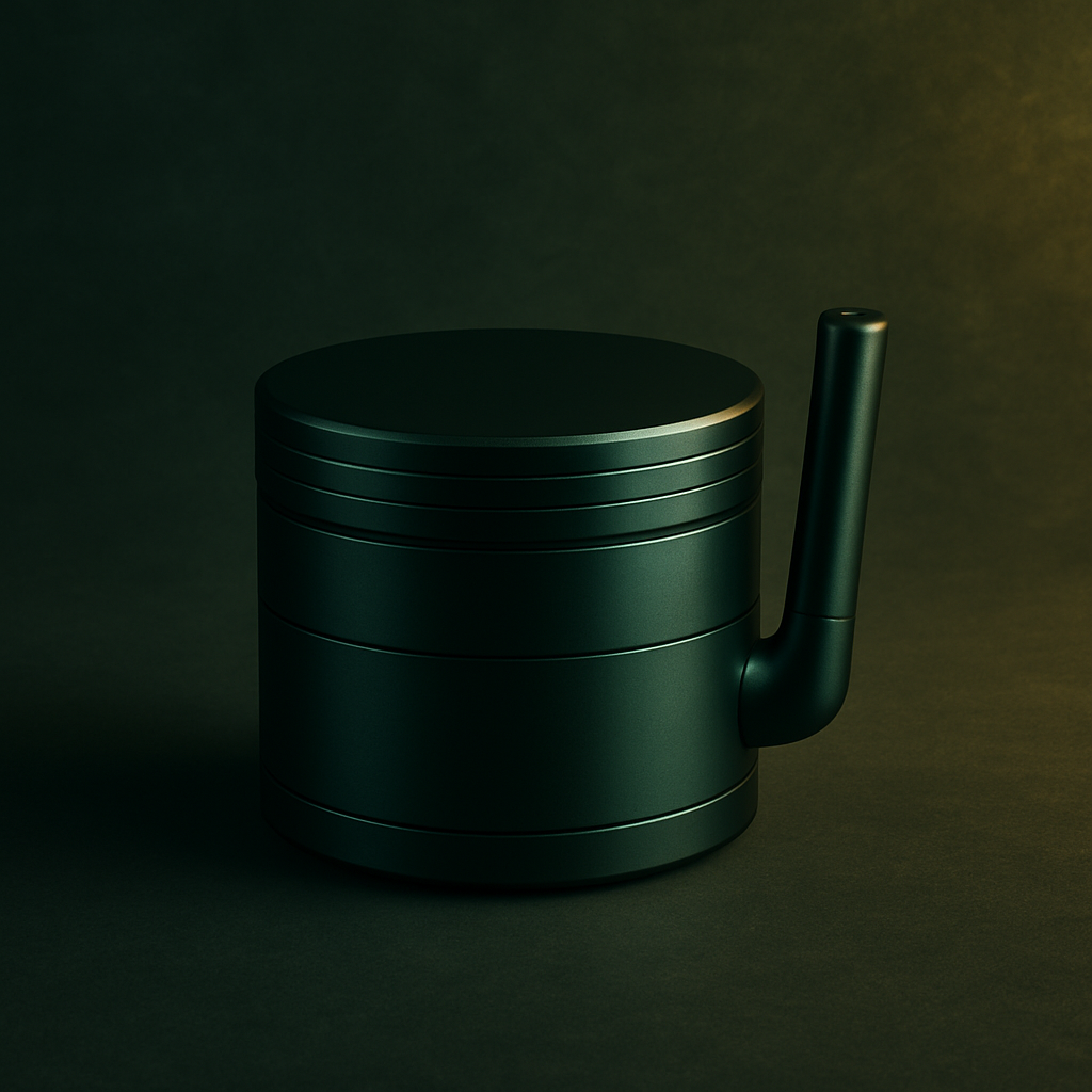 AI : a premium minimalist cannabis accessory item, dark emerald green…
