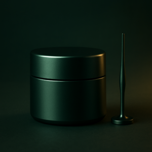 AI : a premium minimalist cannabis accessory item, dark emerald green…